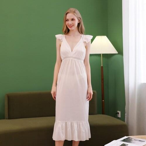 White Nightgown Ladies Lace Long Nightdress Vintage Woman Summer Dress INS Fashion Sleepwear Fairy Princess Nightgowns