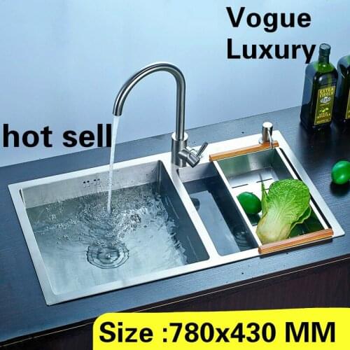 Free shipping Vogue small kitchen manual sink double groove common wash vegetable durable 304 stainless steel 78x43 CM