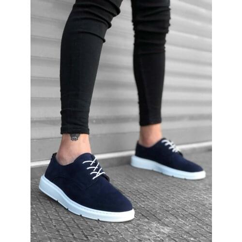 BA0003 Laced Classic Sports Navy Blue Suede High Sole Casual Men Shoes