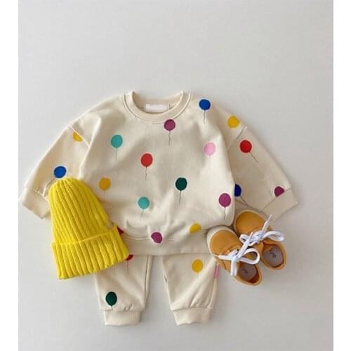 Baby Toddler Girl Children Boys Balloon Cartoon Soft T Shirt Pants Clothing Long Sets Spring 0-5 Years Kids Korean Style Clothes