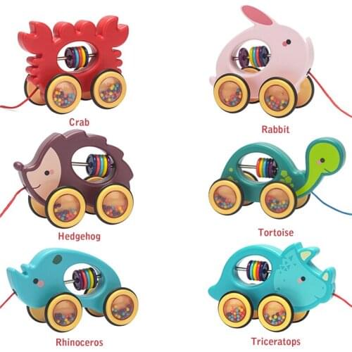 Baby Cute Cartoon Animal Car Pull Rope Toys Drag Vehicles Rattles Drag Toddler Toys Educational Gifts Learn Walk
