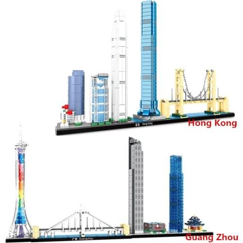 City Architecture Skyline Collection Hong Kong Guang Zhou Building Blocks Kit Bricks Classic Model Kids Toys For Children Gifts