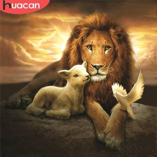 HUACAN Full Square Diamond Embroidery Lion Diamond Painting Animal Mosaic Sheep Handicraft Picture Of Rhinestone Decor For Home