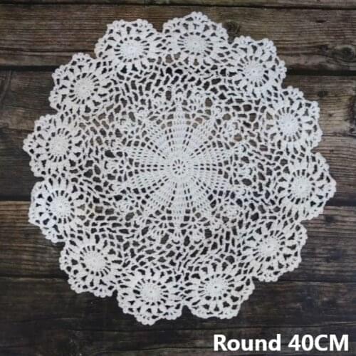 Round 40CM Luxury Handmade Crochet Flowers Doily Coffee Mug Table Cloth Coaster Tea Cup Cover Towel For Wedding Banquet Party