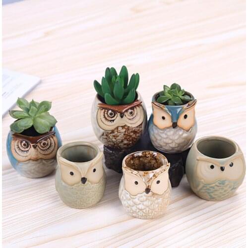 European Owl Animal Thumb Small Flower Pot Creative Succulent Plant Pot Personality Ceramic Crafts Office Home Decoration