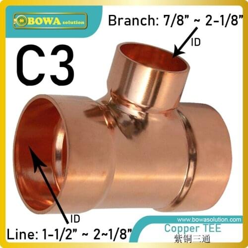 Good quality copper TEE is used to installed in common pipelines to connect coolant compressor discharge and suction pipelines