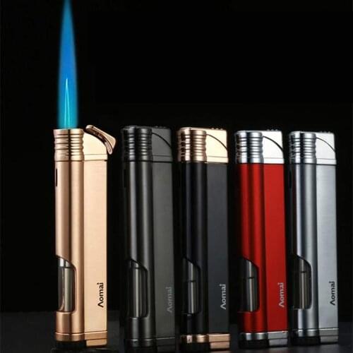 AOMAI Metal Ultra-Thin Red Flame Butane Gas Direct Injection Windproof Lighter Cigarette Accessories Men and Women Gifts