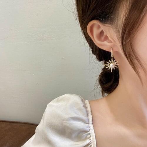 Punk Fashion Earrings 2021 New Temperament Earrings Personality Exaggerated Net Red Pearl Crystal Sun Flower Long Earrings
