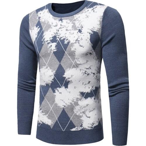 2018 Mens brand sweater autumn fashion warm sweater new high quality diamond lattice round collar Slim mens pullover 3 olors