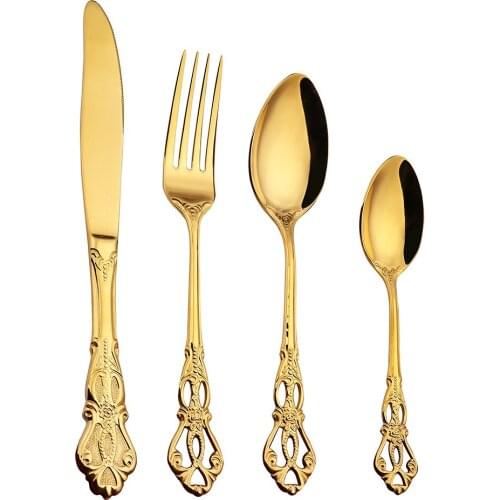Hollow Embossed Stainless Steel Four-Piece Suit European Style Knife And Fork Western Food Coffee Tableware Banquet Wedding Gift