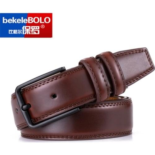 Genuine Leather Belt for Men Strap Luxury Classic Pin Buckle Male Belt 3.3cm High Quality Ceinture Homme Dropshipping