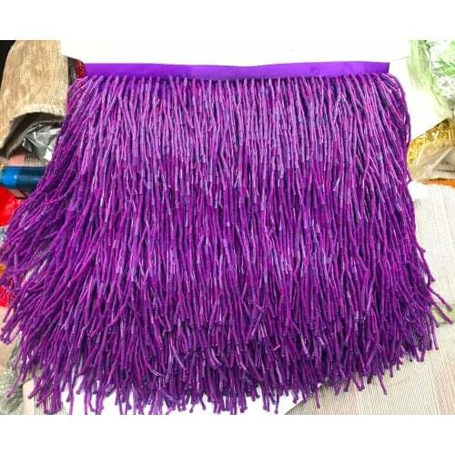 Gold color Handmade 15cm wide beaded fringe trimming,5.5yard, about 270 beads threads/yard