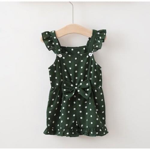 Baby Girls Polka Dot Bow Knot Romper Sleeveless O Neck Button Ruffle Summer Infant Toddler Rompers Jumpsuits 6-24M