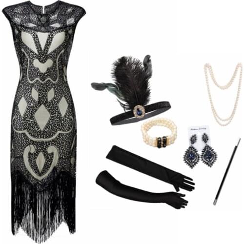 Great Gatsby Ombre Sequin Art Deco Dress Accessories 1920s Fringe Flapper Charleston Robe Sexy Party Bodycon Club Dress Vestido