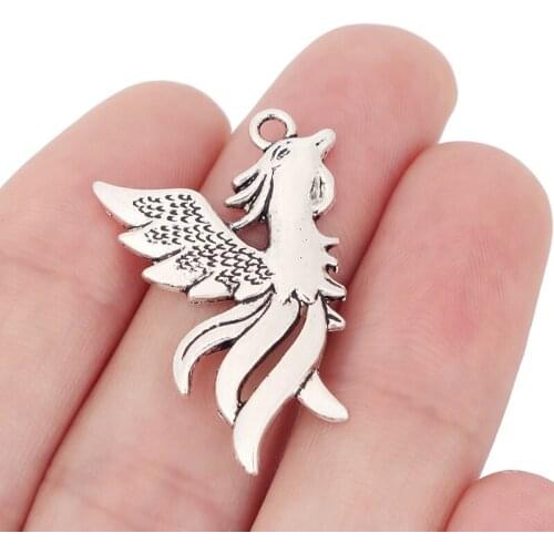 20 x Silver Color Phoenix Bird Charms Pendants for DIY Necklace Bracelet Jewelry Making Accessories 35x20mm