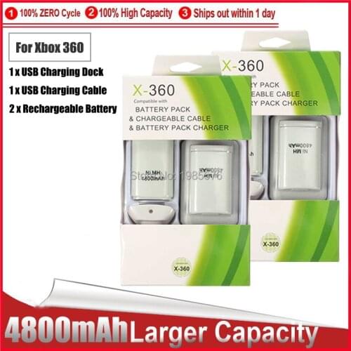 Portable Double Rechargeable Battery + USB Charger Cable Pack For XBOX 360 Wireless Controller