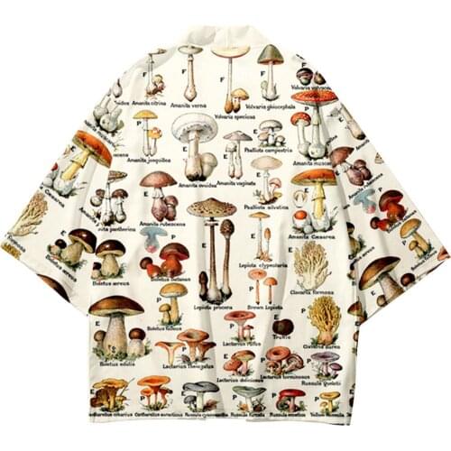 Casual Adult Shirt Loose Mushroom Haori Cardigan Japanese Style Yukata Kimono Tops Summer New Women Men Blouse Asian Streetwear