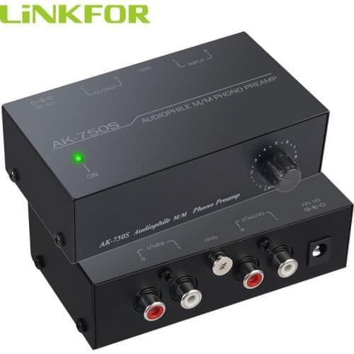 LiNKFOR AK-750S Phono Preamp Preamplifier RCA Input Output Audiophile M/M Phono preamplifier With Level Controls Power Adapter