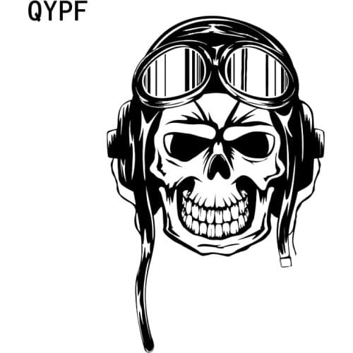 QYPF 12.2*18.9CM Interesting Skull Pilot Graphic Car Sticker Vinyl Black/Silver Decoration C16-0008