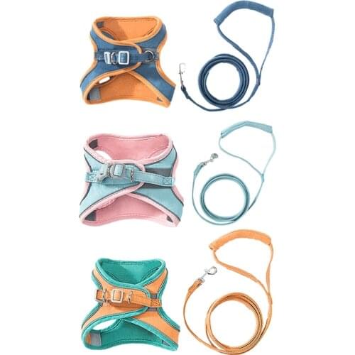 Dog Cat Harness Vest With Walking Lead Leash Adjustable Puppy Kitten Collar Cotton For Small Medium Dogs Chihuahua