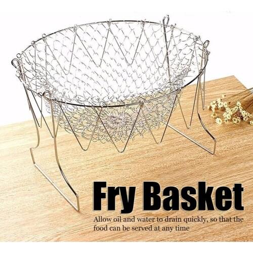 Stainless Steel Steaming Rinsing Folding Fry Basket Fried Food Strainer Frying Tool Supplies Cooking Accessories