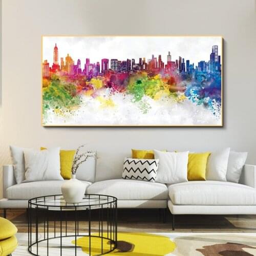 Modern Abstract City Building Oil Painting on Canvas Colorful Graffiti Posters and Prints Picture for Living Room Wall Art Decro