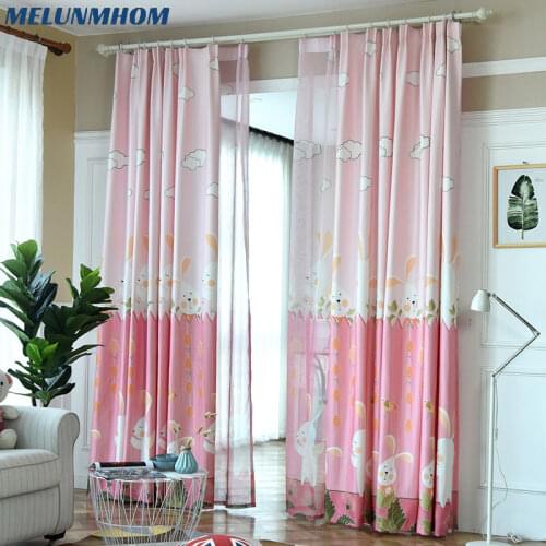 Modern Printed Rabbit Manor Curtains for Kids Bedroom Children Window Pink Cartoon Fabric for Curtains Living Room Tende Drape
