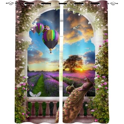 Colorful Peacock Hot Air Balloon Lavender Window Curtains Living Room Fabric Drapes Curtain Home Decor Curtains for Bedroom