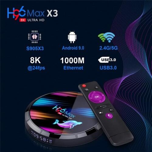 H96 MAX X3 Android 9.0 TV Box 4G+64G Amlogic S905X3 Support 5G Wifi 1080p 4K 60fps Google Player Youtube 8K