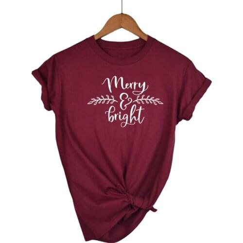 Merry & Bright Print Women tshirt Cotton Casual Funny t shirt Gift For Lady Yong Girl Top Tee