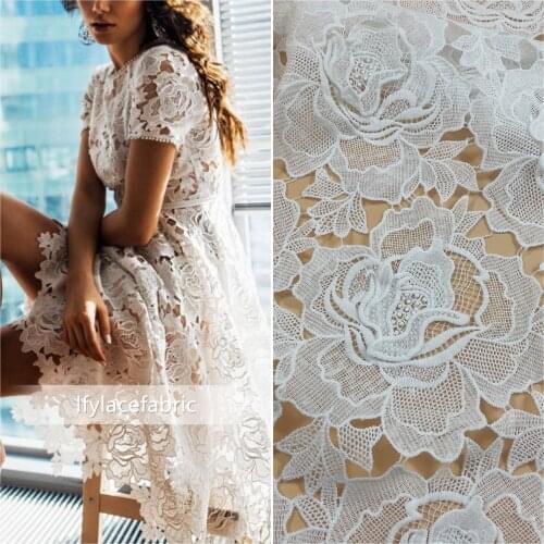2019 Hot sale Off white DIY sewing Needle work Guipure French Lace embroidery cloth wedding bridal dress lace fabric