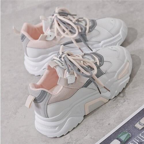 Womens Chunky Sneakers Fashion Women Platform Shoes Lace Up Breathable Mesh Vulcanize Shoes Women Female Trainers Casual Shoes