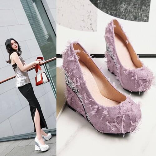 2020 newest super high heel wedges platform shoes women spring summer party prom shoes round toe sexy women pumps