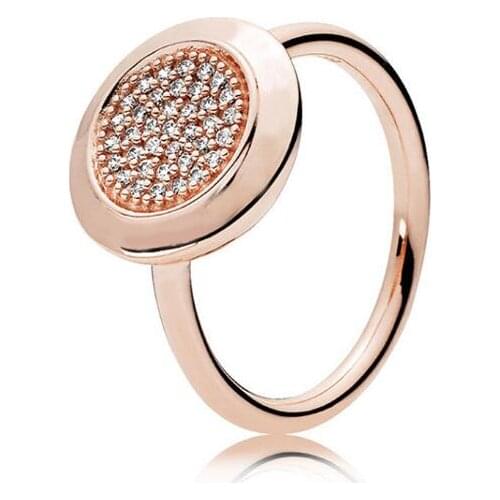 925 Sterling Silver Rose Gold Pave Signature With Crystal Pandora Rings For Women Wedding Gift EuroPe Jewelry