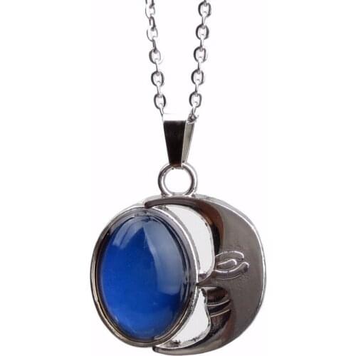 JUCHAO Mood Necklace Fashion Moon Gem Pendant Temperature Control Color Change Necklace Stainless Steel Chain Jewellery Women
