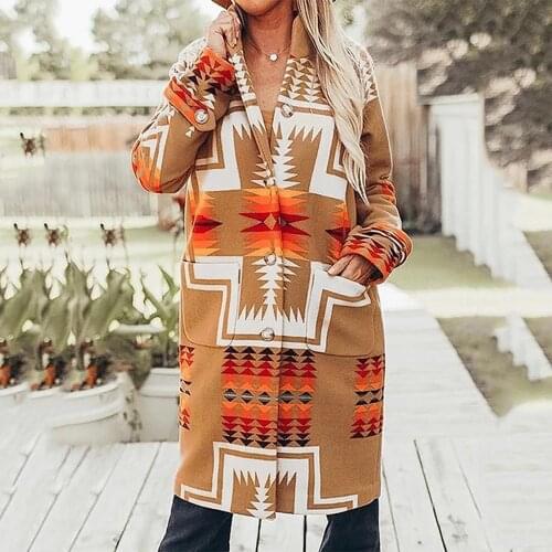 Ele-choices Women Winter Warm Long Sleeve Color Block Retro Floral Print Coat Outerwear