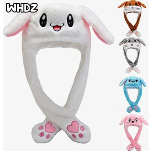 Winter Cute Funny Cartoon Rabbit Ear Moving Hat Girls Flannel Bunny Ear Cap Women Winter Warm Plush Hats Gift