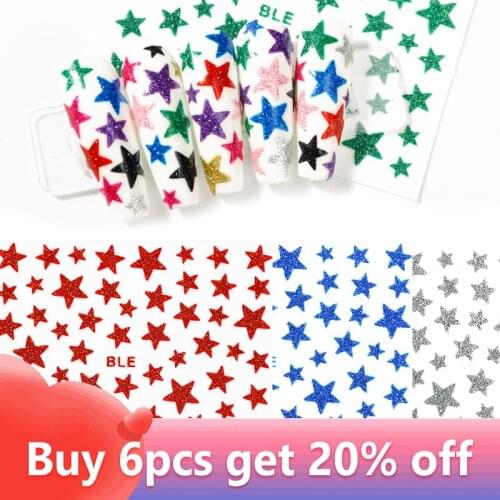 1 Sheet Nail Art Sticker Glitter 3D Star Transfer Adhesive Decals Shimmer Shine Effect New Year Party Decorations