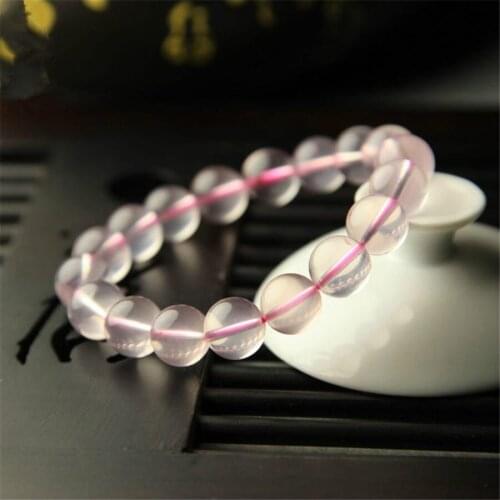 10--14mm Genuine Natural Pink Star Light Quartz Bracelets For Women Femme Charm Love Stretch Round Crystal Beads Bracelet