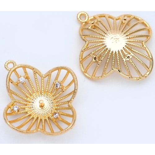 10pcs Gold Filigree Flower Charms Pendant 21x24mm, 18K Gold plated Brass Floral Connectors (GB-1071)