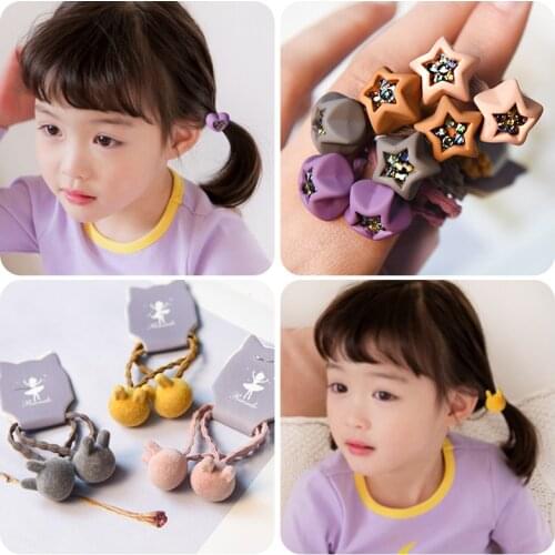 2Pcs/Pack Heart Star Shape Hairball Elastic Hair Bands Kids Hair Accessories Princess Cute Children Head Band