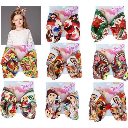 2020 NEW Cartoon girl print ribbon bowknot 7inch hair Bow Hair Clip Handmade FOR KIDS GIRLS Hair Clips Hair Accessories 12pcs