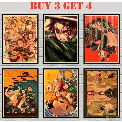 36 Designs Anime Demon Slayer Kraft paper Poster Painting Wall Sticker A3 2 42X30cm