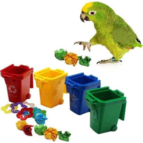 4 Pcs/Set Mini Trash Can Garbage Bin Toy Birds Parrot Intelligence Training Toys Pet Bird Supplies C42