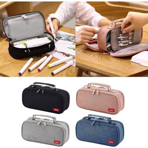 Large Canvas Pencil Case Stationery Pouch Marker Arts Pen Makeup Bag Holder