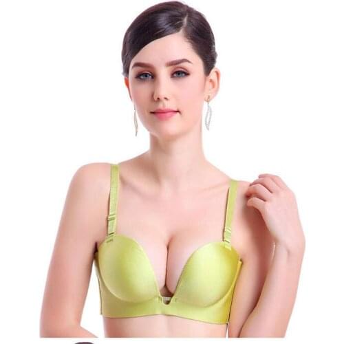 2016 New Fashion Sexy Bra Front Deep U Plunge Shaped Bra LowCut Halter Convertible Multiway Push Up Bra 32-38B New
