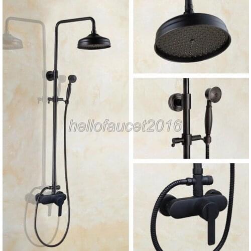 Black Single Handle Cold and Hot Bathroom Rain Shower Faucet Set Wall Mounted Mixer Tap Oil Rubbed Brass Finish lhg151