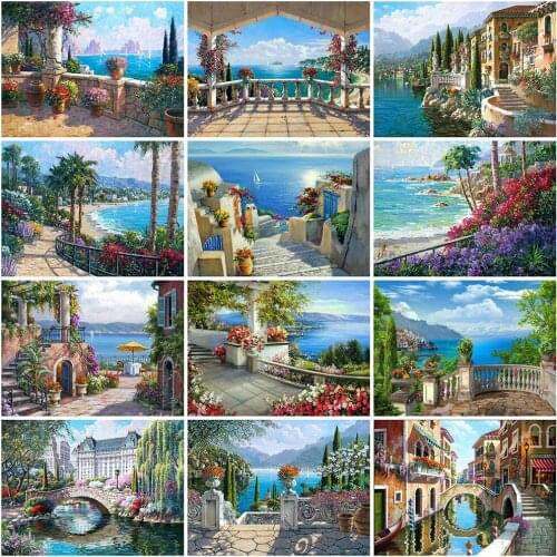 CraftArtGo 5D DIY Diamond Embroidery town Full Square Round Rhinestone Mosaic Painting Cross Stitch Flowers Diamond Kit