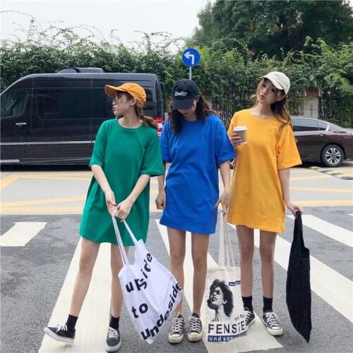 Candy Color t-Shirt Womens Short-Sleeved Solid Color Friends Korean Long Top Alt Grunge Harajuku Tee Clothes Gothic Women y2k