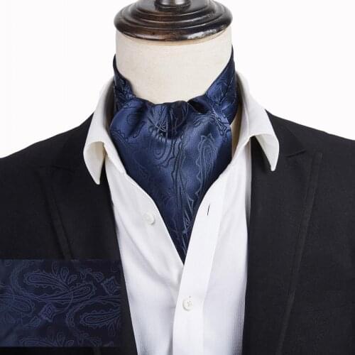 Ikepeibao Ascot Tie Cravat Men Neck Tie Jacquard Woven Diamond Checked Self Tie Wedding British Style Polyester Neck Tie